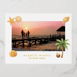 Postal Festiva Con Relieve Metalizado Warmest Wishes Beach Photo Modern Navidades