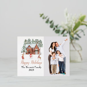 Postal Festiva Con Relieve Metalizado Watercolor Cosy Winhouse Arte estético de vacacion