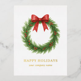 Postal Festiva Con Relieve Metalizado Watercolor Wreath Modern Business Navidades