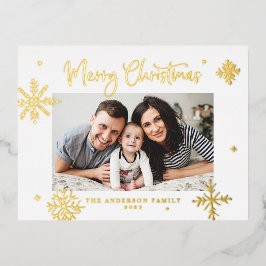 Postal Festiva Con Relieve Metalizado Whimsical Snowflakes Fotos navideñas