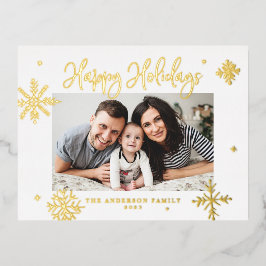 Postal Festiva Con Relieve Metalizado Whimsical Snowflakes Happy Holidays