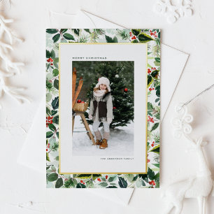 Postal Festiva Con Relieve Metalizado Winterberry con Navidades fotográficos de hojas va