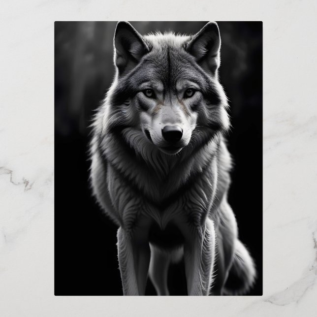 Postal Festiva Con Relieve Metalizado Wolf Wildlife Majestic Nature Life Art Wallpaper (Anverso)