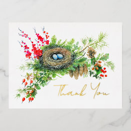 Postal Festiva Con Relieve Metalizado Woodland Treasures Watercolor Gracias