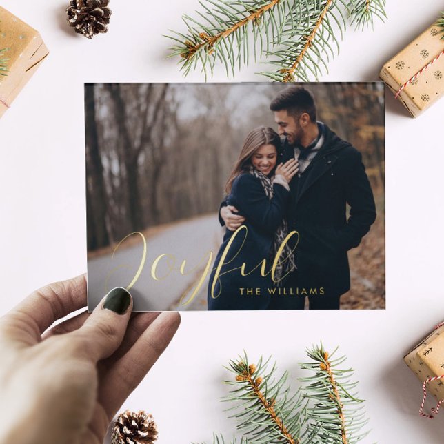Postal Festiva Con Relieve Metalizado  Your photo Christmas Card | Joyful Foil (Subido por el creador)
