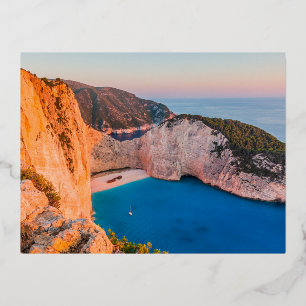 Postal Festiva Con Relieve Metalizado Zakynthos, Grecia.