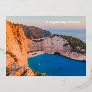 Postal Festiva Con Relieve Metalizado Zakynthos, Grecia.