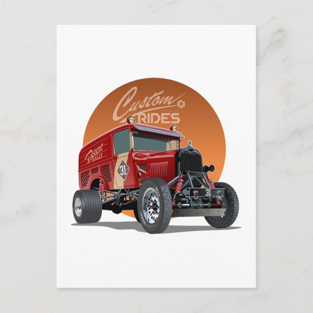 Postal Festiva Concepto de auto de carrera retro personalizado (Anverso)