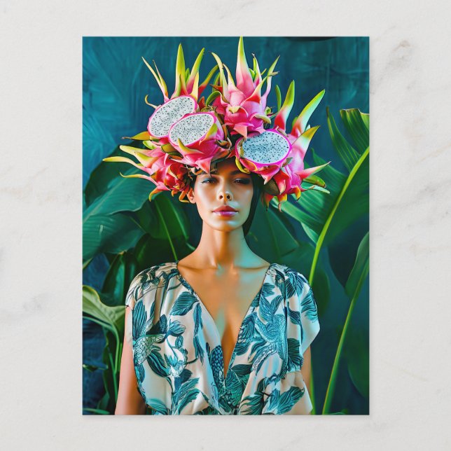 Postal Festiva Concepto de moda de pitahaya tropical (Anverso)