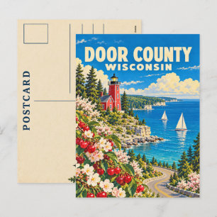 Postal Festiva Condado de Door Wisconsin Faro Antiguo Cereza Ar