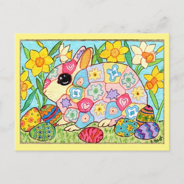 Postal Festiva Conejito de Millefiori con el arte popular Pascua (Anverso)