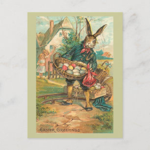 Postal Festiva Conejito de pascua con los huevos para el vintage