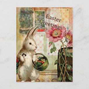 Postal Festiva Conejito de pascua del vintage