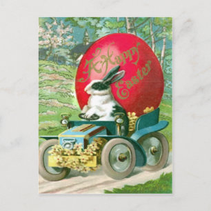 Postal Festiva Conejito de pascua del vintage que conduce la