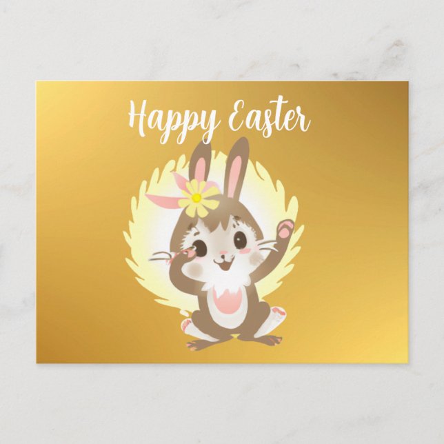 Postal Festiva Conejito de Pascua Divertido y Lindo  (Anverso)
