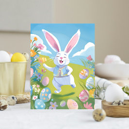 Postal Festiva Conejito de Pascua | Flor silvestre pastel de Pasc