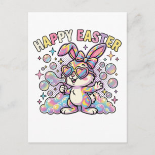 Postal Festiva Conejito de Pascua lindo y feliz con vibraciones d