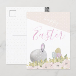 Postal Festiva Conejito Feliz Rosa Acuarela