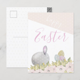 Postal Festiva Conejito Feliz Rosa Acuarela