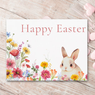 Postal Festiva Conejito Lindo & Flores Silvestres Feliz Pascua de