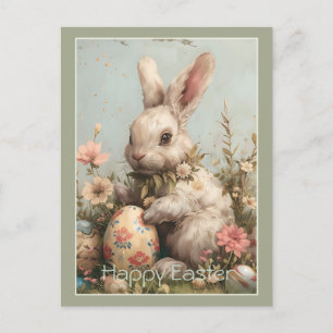 Postal Festiva Conejito lindo huevos de Pascua floral 