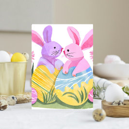 Postal Festiva Conejitos de Pascua | Acuarela Pastel
