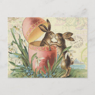 Postal Festiva Conejitos de pascua del francés del vintage