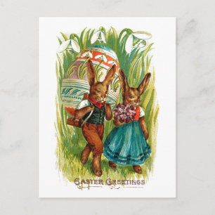 Postal Festiva Conejitos de pascua en el vintage alto Pascua de