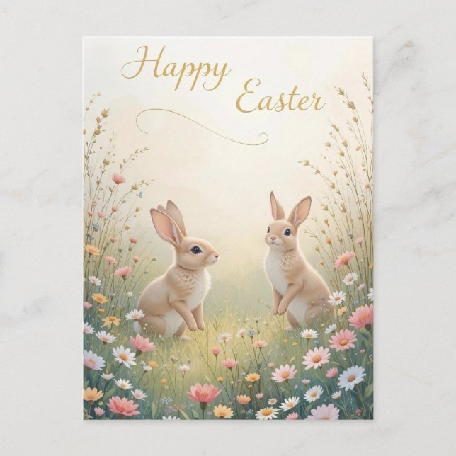 Postal Festiva Conejitos de primavera rusa feliz Pascua (Anverso)