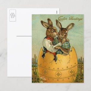 Postal Festiva Conejitos en un huevo de oro, Pascua Victoriana Vi