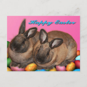 Postal Festiva Conejitos felices de Pascua pascua con los huevos