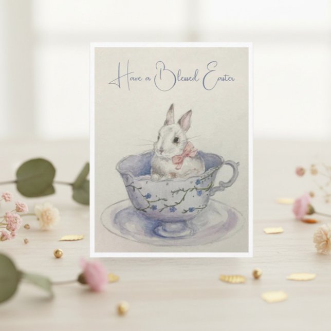Postal Festiva Conejo acuático de Pascua en Teacup (Subido por el creador)