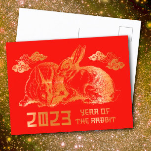 Postal Festiva Conejo Año Nuevo Zodiaco Chino