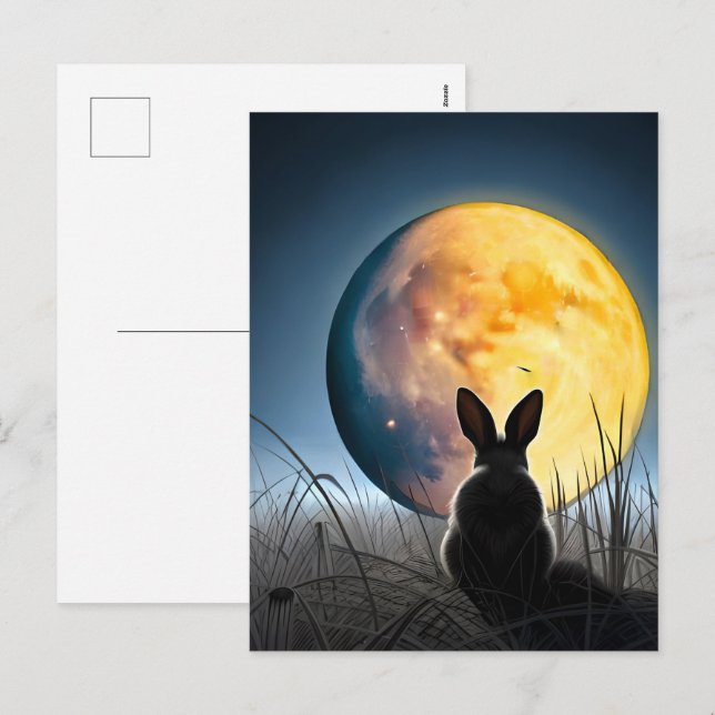 Postal Festiva Conejo bajo la luna (Anverso / Reverso)