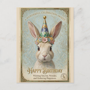 Postal Festiva Conejo Caprichoso Cumpleaños Elegancia
