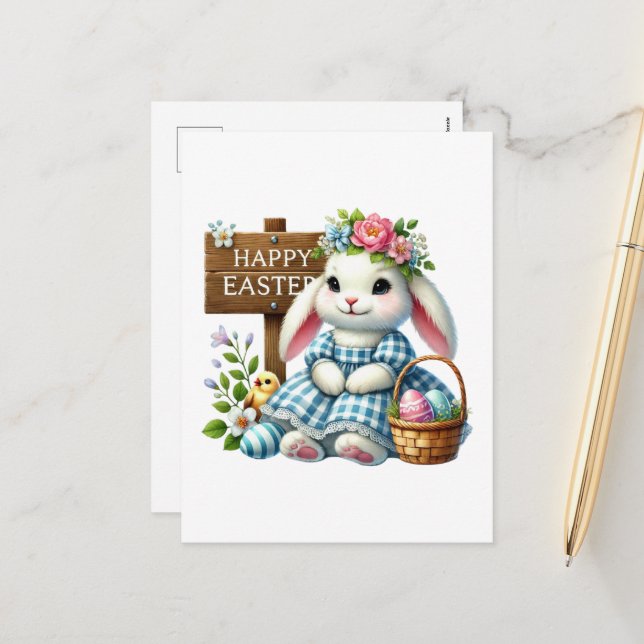 Postal Festiva Conejo Cute Happy Easter (Anverso/Reverso In Situ)