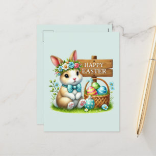 Postal Festiva Conejo Cute Happy Easter
