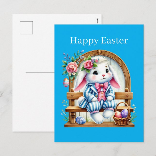 Postal Festiva Conejo Cute Happy Easter (Anverso / Reverso)