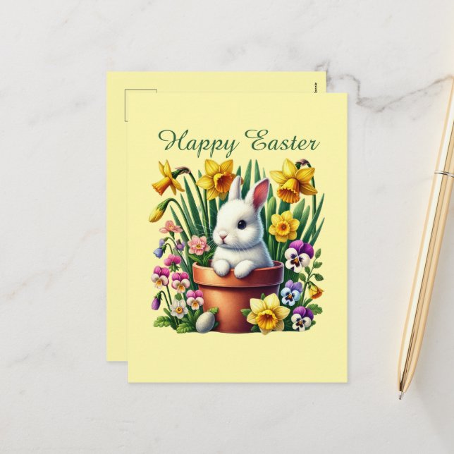 Postal Festiva Conejo Cute Happy Easter (Anverso/Reverso In Situ)