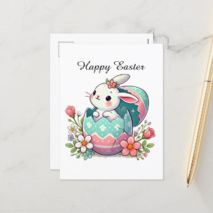 Postal Festiva Conejo Cute Happy Easter