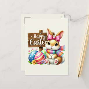Postal Festiva Conejo Cute Happy Easter