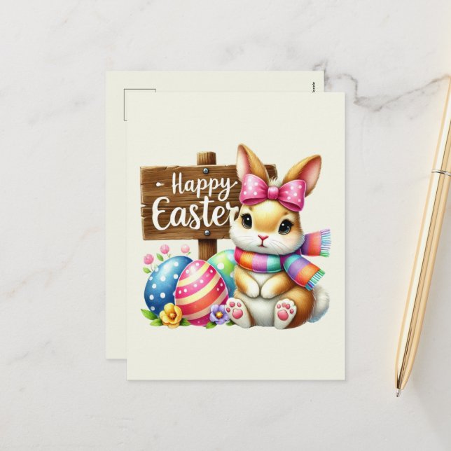 Postal Festiva Conejo Cute Happy Easter (Anverso/Reverso In Situ)