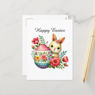 Postal Festiva Conejo Cute Happy Easter