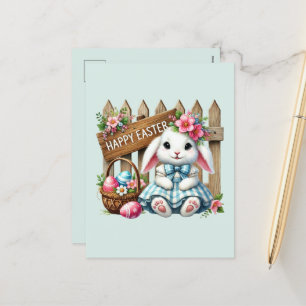 Postal Festiva Conejo Cute Happy Easter