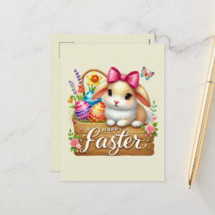 Postal Festiva Conejo Cute Happy Easter