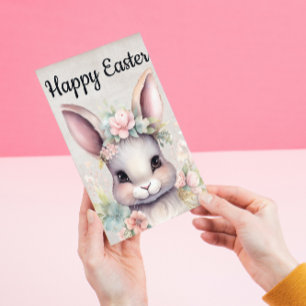 Postal Festiva Conejo Cute Happy Easter Watercolor