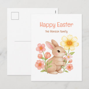 Postal Festiva Conejo de Acuarela Personalizado Feliz Pascua 
