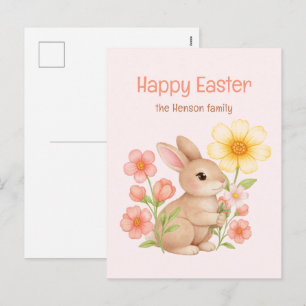 Postal Festiva Conejo de Acuarela Personalizado Feliz Pascua 