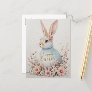 Postal Festiva Conejo de acuarela suave Pascua dulce fiesta de pr