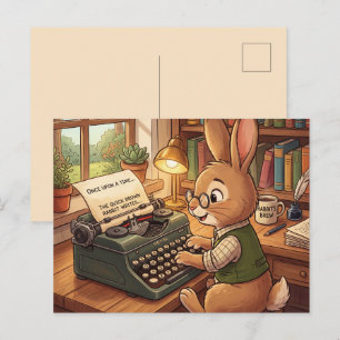 Postal Festiva Conejo de dibujos animados escribiendo en una máqu